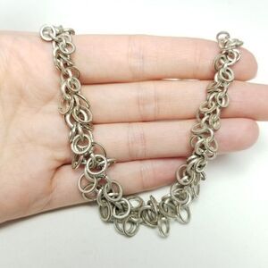 Vintage Avon Unique Chain Necklace, Ring Cluster Design, Silver Tone, Estate